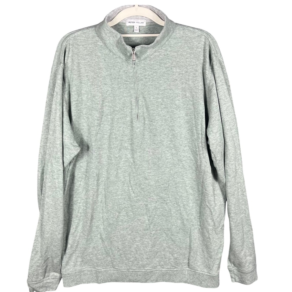 Peter Millar Crown Comfort Mens Large Green Quarter Zip Cotton Modal Heather